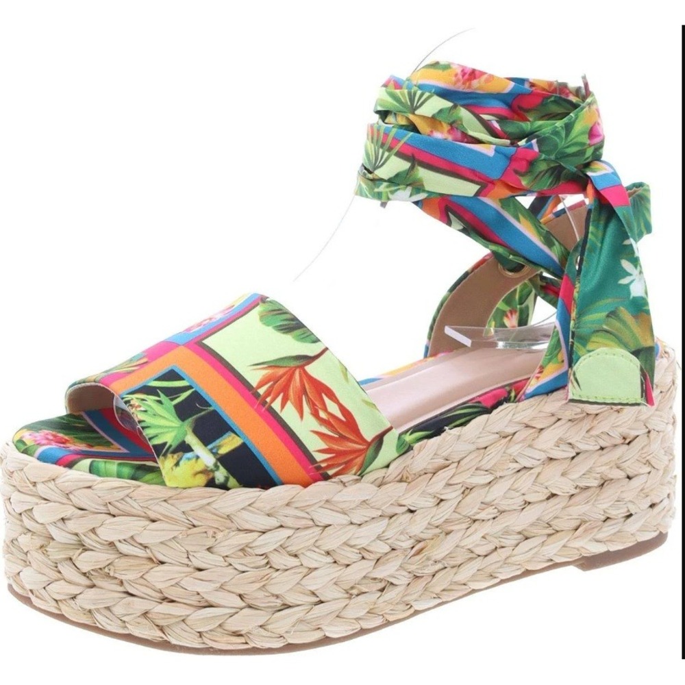 INC Women's Espadrille Floral Wrap-Around Platform Sandal Tropical Beach 6.5 NEW